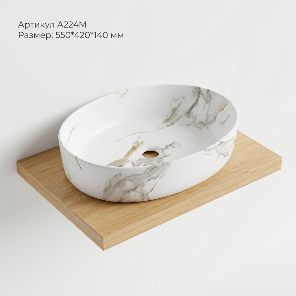 Умывальник на столешницу A224M (550*420 мм) белый мрамор