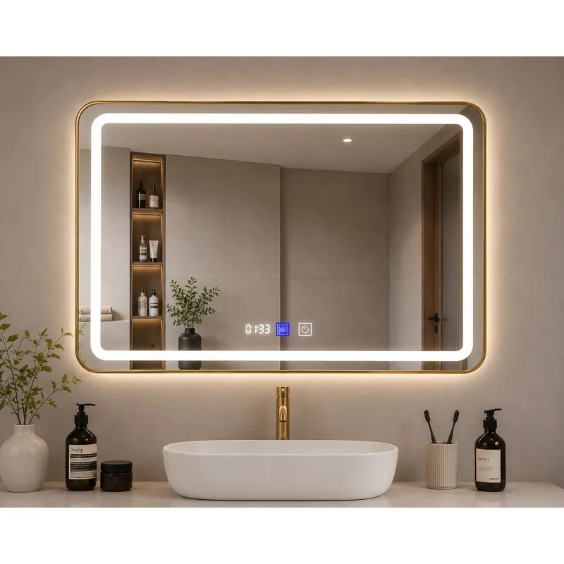 Зеркало с LED-подсветкой K104G-80 80×60 см, золото - Фото 1