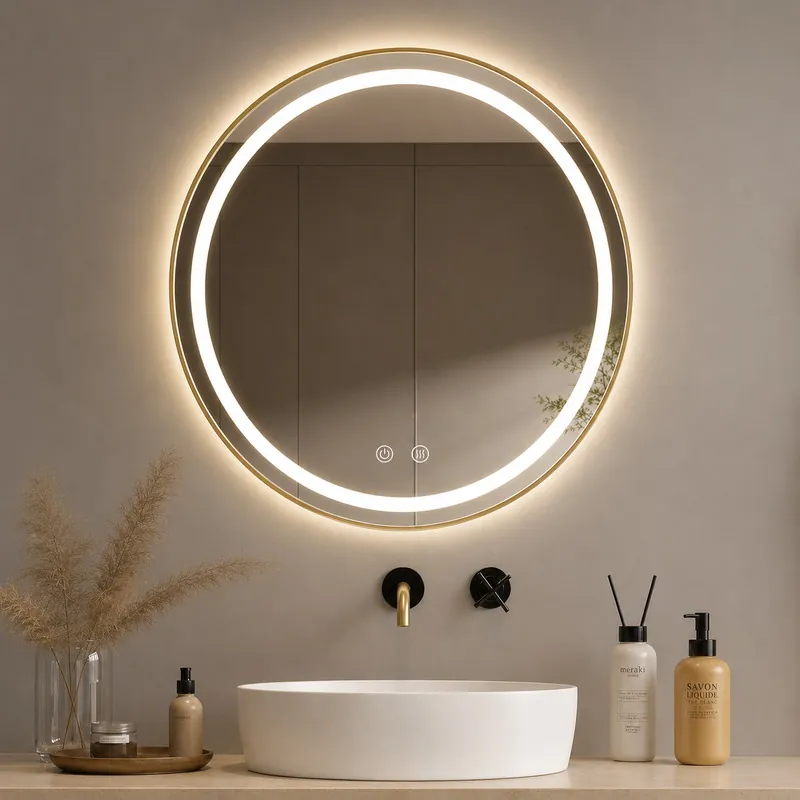 Зеркало с LED-подсветкой K315G-80 80×80 см, золото - Фото 1