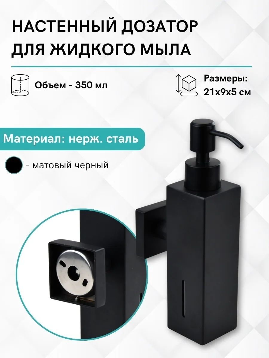 Дозатор для мыла Gloria GL514B 1000 мл, черный матовый — Фото 1