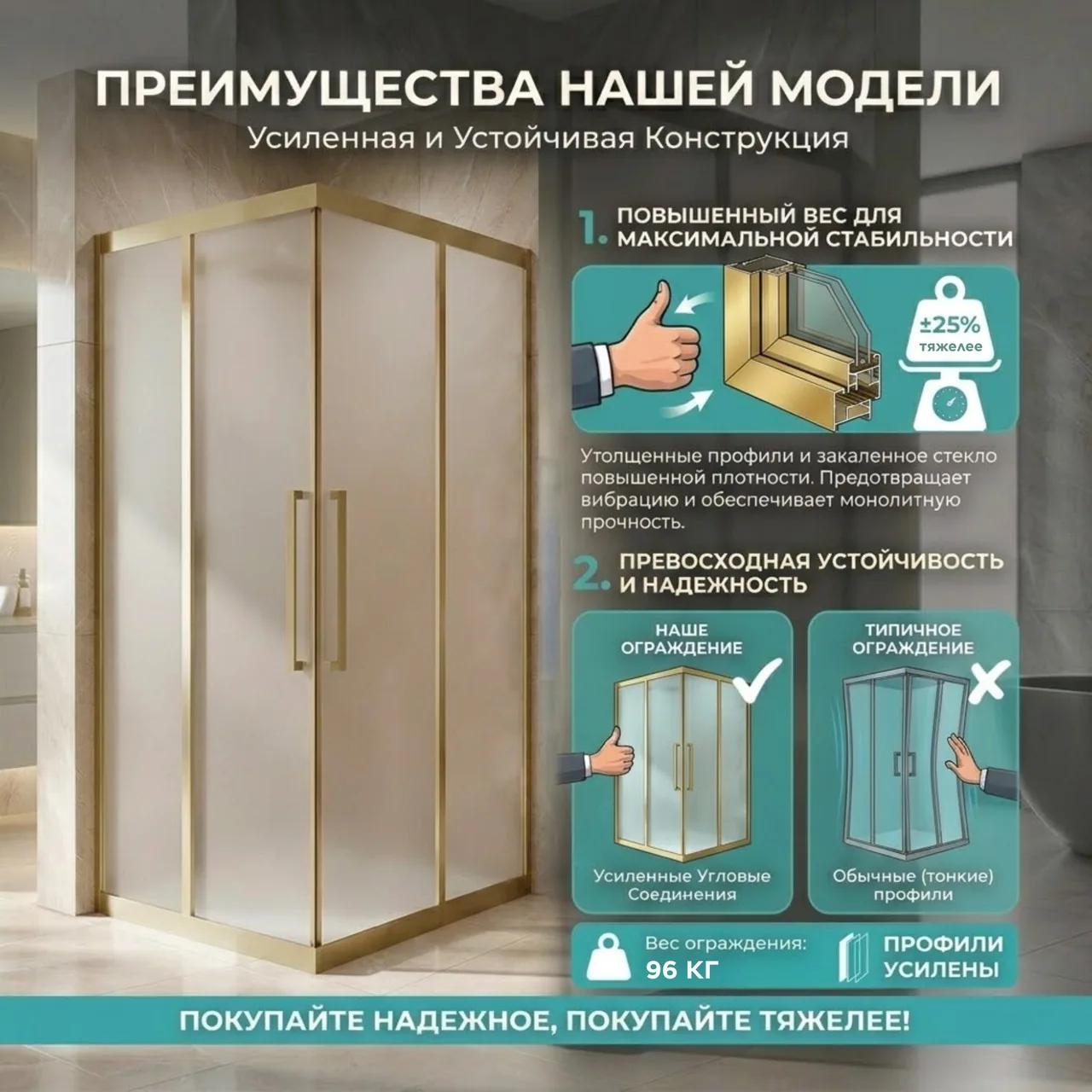 Душевое ограждение Gloria ZH312 120×120×200 см, матовое стекло 8 мм - Фото 2
