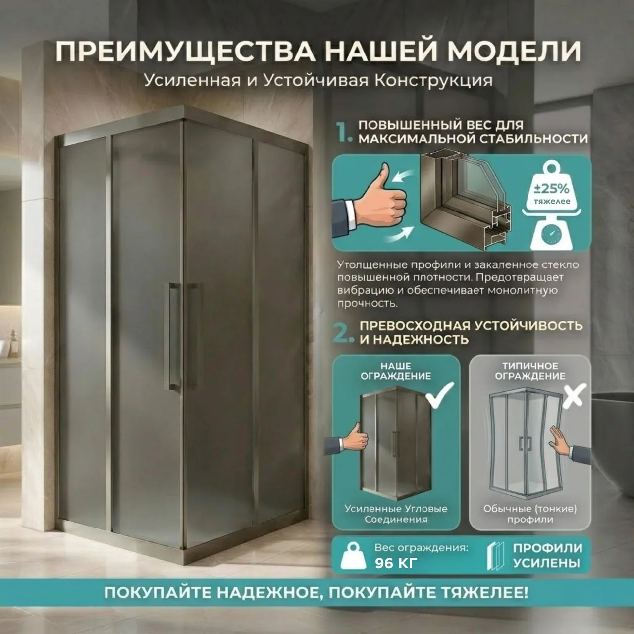Душевое ограждение Gloria ZH322 120×120×200 см, тонированное стекло 8 мм - Фото 4
